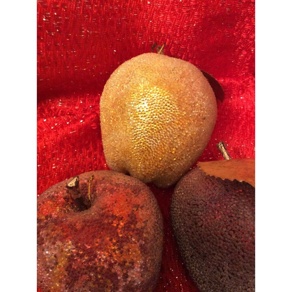 Vintage Faux Fruit Sugar Beaded Apples Variety Colors 3.5"